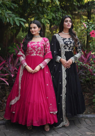 Enchanting Viscous Jacquard & Georgette Sequins Embroidered Gown - women's fashion mart