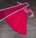 Enchanting Viscous Jacquard & Georgette Sequins Embroidered Gown -Gowns Wine / M women's fashion mart
