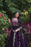 Enchanting Viscous Jacquard & Georgette Sequins Embroidered Gown -Gowns Wine / M women's fashion mart