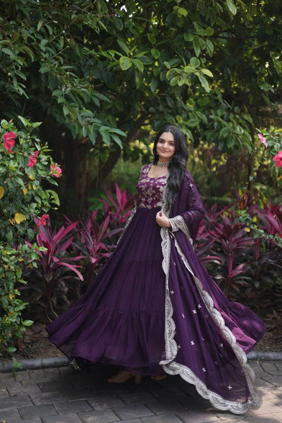 Enchanting Viscous Jacquard & Georgette Sequins Embroidered Gown - women's fashion mart