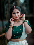 White Color Zari Weaving Work Nylon Silk Half Saree Lehenga Set