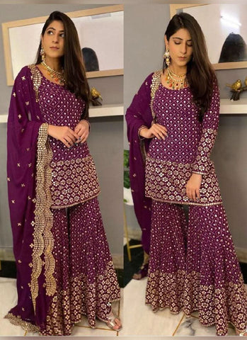 Exquisite Georgette Base Purple Palazzo Suit -Salwar Kameez Semi Stitched women's fashion mart
