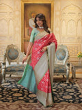 Exquisite Red and Green Silk Saree with Blouse -Saree Red / Unstitched women's fashion mart