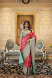 Exquisite Red and Green Silk Saree with Blouse -Saree Red / Unstitched women's fashion mart