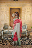 Exquisite Red and Green Silk Saree with Blouse -Saree Red / Unstitched women's fashion mart