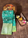 Exquisite Red and Green Silk Saree with Blouse -Saree Green / Unstitched women's fashion mart