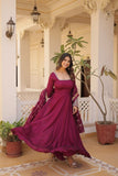 Wine colour embroidery work anarkali suit with dupatta -Designer Suit M / Purple women's fashion mart
