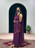 Wine Colour Indo Western Style Kurti With Palazzo -Designer Suit Purple women's fashion mart