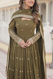 Fantastic Faux Georgette Sequins Embroidered Gown With Dupatta -Gowns Mehendi / M women's fashion mart