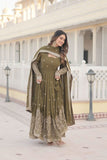 Fantastic Faux Georgette Sequins Embroidered Gown With Dupatta -Gowns Mehendi / M women's fashion mart