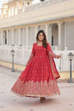 Fantastic Faux Georgette Sequins Embroidered Gown With Dupatta -Gowns Mehendi / M women's fashion mart
