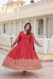 Fantastic Faux Georgette Sequins Embroidered Gown With Dupatta -Gowns Mehendi / M women's fashion mart
