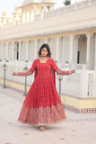 Fantastic Faux Georgette Sequins Embroidered Gown With Dupatta -Gowns Mehendi / M women's fashion mart