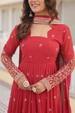 Fantastic Faux Georgette Sequins Embroidered Gown With Dupatta -Gowns Mehendi / M women's fashion mart