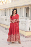 Fantastic Faux Georgette Sequins Embroidered Gown With Dupatta -Gowns Mehendi / M women's fashion mart