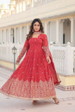 Fantastic Faux Georgette Sequins Embroidered Gown With Dupatta -Gowns Mehendi / M women's fashion mart