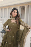 Fantastic Faux Georgette Sequins Embroidered Gown With Dupatta -Gowns Mehendi / M women's fashion mart