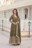 Fantastic Faux Georgette Sequins Embroidered Gown With Dupatta -Gowns Mehendi / M women's fashion mart