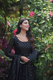Fascinating Faux Georgette Sequins Multi Thread Worked Gown - women's fashion mart