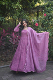 Fascinating Faux Georgette Sequins Multi Thread Worked Gown - women's fashion mart