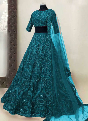 Fashionable Turquoise Blue Resham Work Detailed Lehenga Choli -Lehenga Choli Semi Stitched women's fashion mart