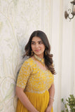 Yellow colour embroidery sequence work gown -Designer Suit M / Yellow women's fashion mart