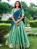 Pista Color Zari Weaving Work Kanchipuram Lehenga Choli - women's fashion mart