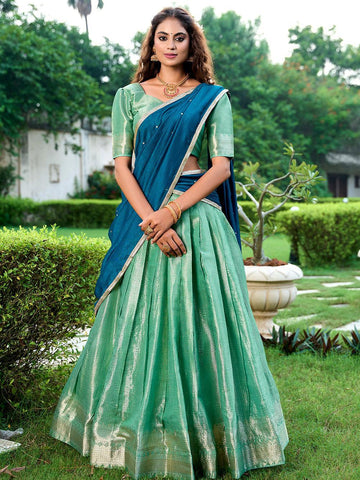 Pista Color Zari Weaving Work Kanchipuram Lehenga Choli -south choli Unstitched / Semi-Stitched / Semi-Stitched women's fashion mart