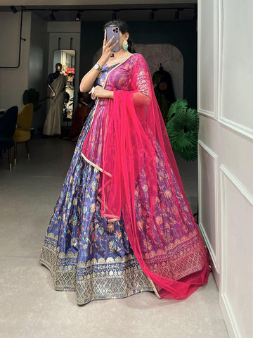 Festival Wear Digital Printed Sequins Embroidered Lehenga Set - women's fashion mart
