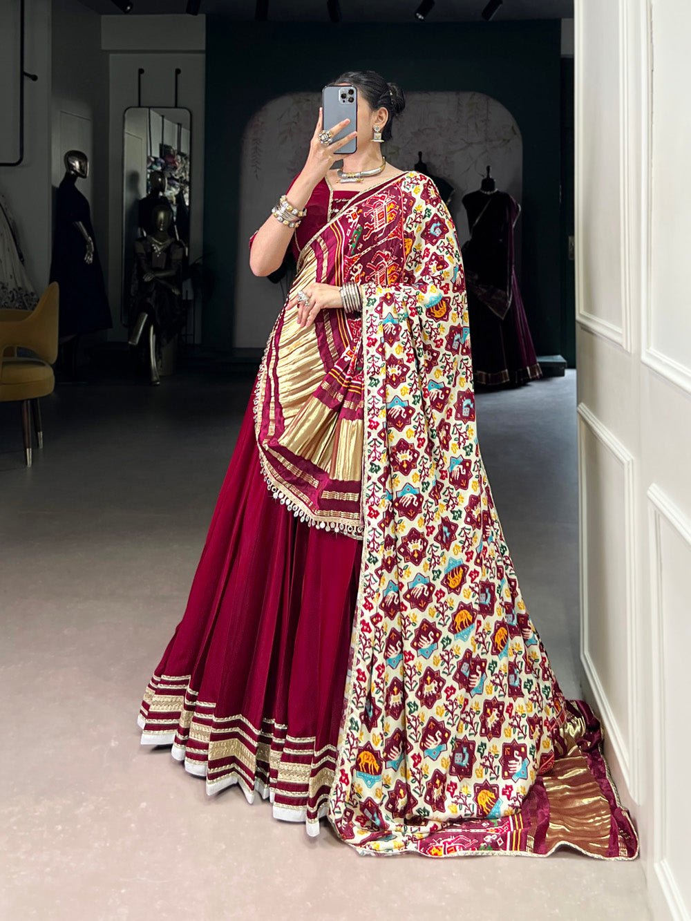 Maroon Color Lace Touch Up Silk Georgette Chaniya Choli