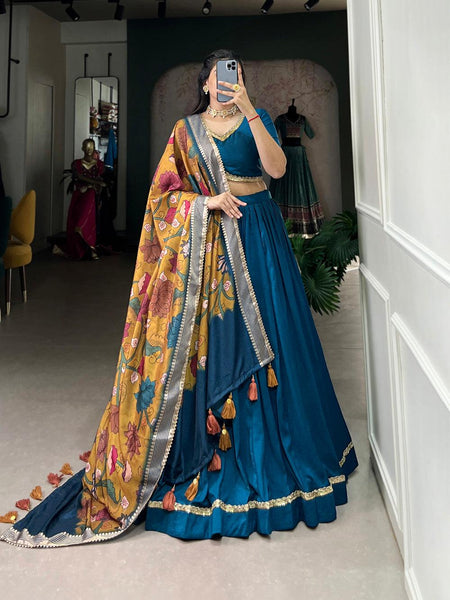 Firozi Chinon Silk Lehenga Choli with Elegant Lace Detailing  women's fashion mart