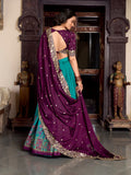 Firozi Color Printed With Foil Work Tussar Silk Lehenga Choli