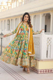 Floral Digital Printed Zari Sequins Worked Gown With Dupatta - women's fashion mart