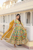 Floral Digital Printed Zari Sequins Worked Gown With Dupatta - women's fashion mart