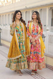 Floral Digital Printed Zari Sequins Worked Gown With Dupatta - women's fashion mart