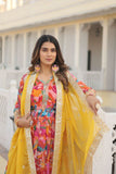 Floral Digital Printed Zari Sequins Worked Gown With Dupatta - women's fashion mart