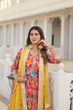 Floral Digital Printed Zari Sequins Worked Gown With Dupatta - women's fashion mart
