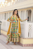 Floral Digital Printed Zari Sequins Worked Gown With Dupatta - women's fashion mart