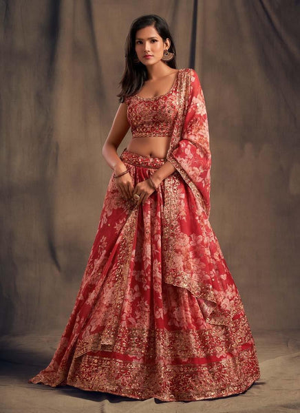 Floral printed lehenga choli dupatta set with embroidery - women's fashion mart