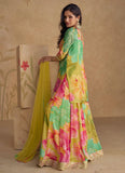Floral Printed Sequins Embroidered Chinon Silk Top Palazzo Suit - women's fashion mart