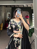 Black Color Floral Printed Tussar Silk Lehenga Choli - women's fashion mart