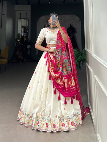 Flower Design Sequins And Thread Embroidery Work Khadi Cotton Chaniya Choli - women's fashion mart