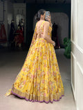 Yellow Color Floral And Foil Print With Embossed Design Ghaghra choli