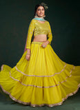 Full Sleeves Lime Yellow Ruffle Lehenga - women's fashion mart