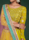 Full Sleeves Lime Yellow Ruffle Lehenga - women's fashion mart