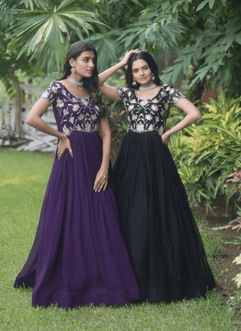 Funcrion Wear Cording Sequins Worked Faux Georgette Gown - women's fashion mart