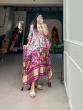Grey Color Digital Print With Gotta Patti Lace Border Gaji Silk Kaftan - women's fashion mart