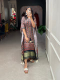 Multi Color Ajrakh Digital Printed Gaji Silk Kaftan - women's fashion mart