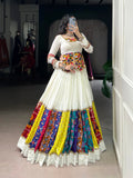 White Color Mult Patch With Lace Touch Up Rayon Chaniya Choli