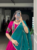 Pink Color Gamthi Work With Embossed Design Rayon Chaniya Choli